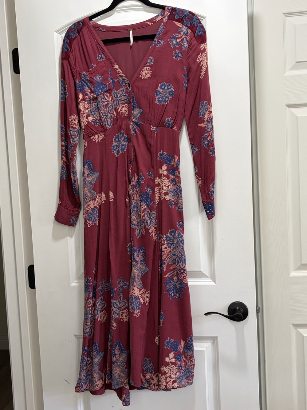 Free People Miranda Floral Printed Midi Dress Wine Boho - Size 4